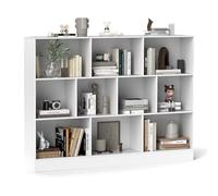 COSTWAT Libreria a 10 Cubi, Organizzatore di Stoccaggio a 3 Ripiani con 2 Kit Anti-Ribaltamento, Scaffale Multiuso in Legno per Soggiorno Camera da Letto Ufficio, 140x24x104 cm (Bianco)