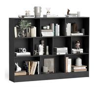 COSTWAT Libreria a 10 Cubi, Organizzatore di Stoccaggio a 3 Ripiani con 2 Kit Anti-Ribaltamento, Scaffale Multiuso in Legno per Soggiorno Camera da Letto Ufficio, 140x24x104 cm (Nero)