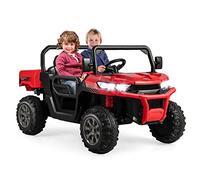 COSTWAY 12V Auto Elettrico per Bambini, Trattore Elettrico con Scatola di Scarico, Macchina Elettrica con Pala Telecomando e Musica, Regalo per Bambini 3-8 Anni, 3-8 km/h (Rosso)