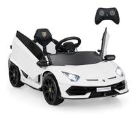 COSTWAY 12V Lamborghini Macchina Elettrica per Bambini, Veicolo Elettrico con Telecomando Sospensione a Molla Luci LED MP3, 3-5 km/h, per Bambini 3 Anni+ (Bianco)