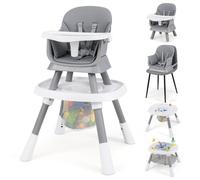 COSTWAY 16 in 1 Seggiolone Pappa per Bambini, Seggiolone Convertibile con Cintura e Vassoio Rimovibile, Set Tavolo e Sedia Altezza Regolabile, Piano Bifacciale, per Neonati 6-36 Mesi (Grigio)