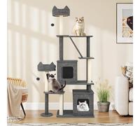 Costway 180 cm albero per gatti con torre multi-livello e posti per grattare, Mobili con 2 condomini rimovibili e palle pendenti