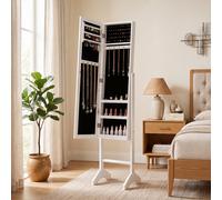 Costway 2-in-1 specchio portagioie da terra scomparti ganci e ripiani organizzatore gioielli, Armadietto portagioie per camera da letto e soggiorno