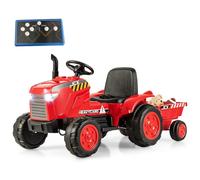 COSTWAY 2 in 1 Trattore Elettrico per Bambini con Rimorchio, 12V Auto Giocattolo Cavalcabile con Telecomando Luci e Clacson, Regalo per Bambini 3-8 Anni, 2,5-3,5 km/h (Rosso)