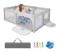 COSTWAY 205 x 147 cm, box pieghevole, con 50 palline, 2 ante, tasca laterale, rete traspirante e chiusura lampo, tenda per neonati e bambini (pinguini grigi)