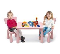 COSTWAY 3 cucchiai. Tavolo per bambini con 2 sedie, tavolo per bambini, in plastica, per asilo e cameretta dei bambini (rosa)