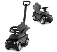 COSTWAY 3 in 1 Auto a Spinta, Macchinina a Pedale con Manico Removibile e Paracolpi, Clacson e Suodo di Avvio, Macchina Cavalcabile per Bambini 18-36 Mesi (Nero)