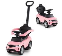COSTWAY 3 in 1 Auto a Spinta, Macchinina a Pedale con Manico Removibile e Paracolpi, Clacson e Suodo di Avvio, Macchina Cavalcabile per Bambini 18-36 Mesi (Rosa)