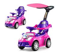 COSTWAY 3 in 1 Auto a Spinta, Macchinina da Passeggio con Clacson, Musica, Luci, Cintura di Sicurezza, Tettuccio e Manico, Macchina Cavalcabile per Bambini 1+ Anni (Rosa)