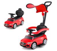 COSTWAY 3 in 1 Auto a Spinta, Mercedes-Benz Macchina Cavalcabile, con Schienale Regolabile Suono Barra di Spinta e Tettuccio, per Bambini 18-36 Mesi (Rosso)