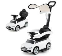 COSTWAY 3 in 1 Auto a Spinta, Mercedes-Benz Macchina Cavalcabile, con Schienale Regolabile Suono Barra di Spinta e Tettuccio, per Bambini 18-36 Mesi (Bianco)