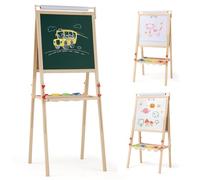 COSTWAY 3 in 1 Cavalletto per Bambini, Cavalletto Doppia Faccia Regolabile con Lavagna Magnetica e Bianca, Rotolo di Carta, 4 Bicchieri per Vernice e Vassoio per Stoccaggio, per Bambini 3-10 Anni