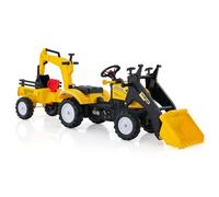 COSTWAY 3 in 1 Escavatore per Bambini, Trattore con Rimorchio Staccabile Cavalcabile per Bambini, con 6 Ruote e 2 Benne, per 3-6 Anni (Giallo)