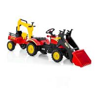 COSTWAY 3 in 1 Escavatore per Bambini, Trattore con Rimorchio Staccabile Cavalcabile per Bambini, con 6 Ruote e 2 Benne, per 3-6 Anni (Rosso)