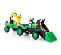 COSTWAY 3 in 1 Escavatore per Bambini, Trattore con Rimorchio Staccabile Cavalcabile per Bambini, con 6 Ruote e 2 Benne, per 3-6 Anni (Verde)