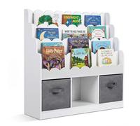 COSTWAY 3 in 1 Libreria per Bambini 3+ Anni, Scaffale per Giocattoli a 4 Livelli con 2 Cassetti in Tessuto e 3 Scomparti Aperti, Libreria Montessoriana per Cameretta e Asilo Nido, 90 x 30 x 91,5 cm