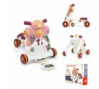 COSTWAY 3 in 1 Primi Passi Cavalcabile Spingibile, Giocattolo Educativo con Musica e Luci, con 4 Ruote Antiscivolo, Ideale per Bambini 6-36 Mesi (Rosa)