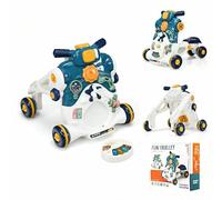 COSTWAY 3 in 1 Primi Passi Cavalcabile Spingibile, Giocattolo Educativo con Musica e Luci, con 4 Ruote Antiscivolo, Ideale per Bambini 6-36 Mesi (Blu)