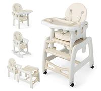 COSTWAY 3 in 1 Seggiolone Pappa Bambini, Seggiolone Neonati con Vassoio Rimovibile, Sedia e Tavolo Convertibile Ragazzi, Schienale Regolabile, Cintura di Sicurezza, per Bambini 6-36 Mesi (Beige)