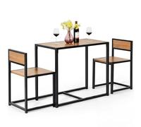 COSTWAY 3 Pezzi Set Mobili da Pranzo, con Tavolo e 2 Sedie da Cucina, Struttura di Metallo e Legno, Rustico Elegante (Nero + Beige)