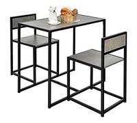 COSTWAY 3 Pezzi Set Mobili da Pranzo, con Tavolo e 2 Sedie da Cucina, Struttura di Metallo e Legno, Rustico Elegante (Nero + Grigio)