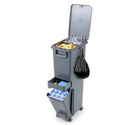 COSTWAY 32L Pattumiera Differenziata, 3 in 1 Cestino per Rifiuti con 2 Scomparti e Cassetto, Secchio Spazzatura in Plastica a Pedale con Ruote, per Cucina Sala da Pranzo Soggiorno (Grigio)
