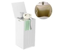 COSTWAY 34 L Mobile Portabiancheria per Bagno, Cesto Organizzazione Lavanderia in Legno, in Stile Moderno, 30 x 30 x 61 cm, Bianco (Con Borsa Interna)