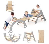 COSTWAY 4 in 1 Set da Arrampicata per Bambini, Giocattoli da Arrampicata a Triangolo con Triangolo Arco e Salita, Ideale per Bambini 1 Anni + (Grigio)
