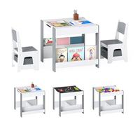 COSTWAY 4 in 1 Set Tavolo e Sedie per Bambini con Piano Reversibile Grigio | Tavolino per Bambini e 2 Sedie Ergonomiche con Libreria, Scatola in Tessuto, Ideale per Cameretta, Asilo e Nido