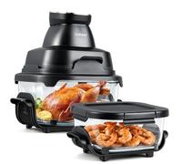 COSTWAY 4 L Friggitrice ad Aria Portatile 1500 W, Friggitrice Elettrica con 2 Griglie, 2 Contenitori Vetro con Coperchio, Forno ad Aria Calda con Display Touch, Temperatura Regolabile (Nero)