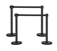 COSTWAY 4 Paletti di Delimitazione, Barriera in Acciaio Inox per Code, Colonnine Segnapercorso Transenna Eliminacode Separacode, Ideale per Hotel Ristorante Cinema (Nero)