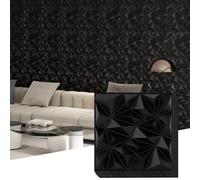 COSTWAY 40 Pezzi 3D Pannelli Murali 50 x 50 cm, Pannello da Parete 3D Diamante, Decorazione Interna da Parete in PVC, 10 m², per Soggiorno Camera da Letto (10㎡,Nero)