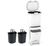 COSTWAY 42 L（12+12+14+4 L） Pattumiera Differenziata, Secchio Spazzatura a 3 Scomparti con Cassetto e Coperchi, 2 Secchi Rimovibili Pedale e Ruote, Bidoni Differenziata per Bagno Cucina Ufficio