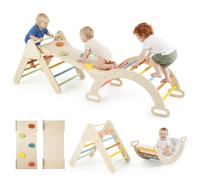COSTWAY 4in1 Set da Arrampicata per Bambini 1 Anni+ (S,Macaron,con cuscino) | Giocattoli da Arrampicata a Triangolo con Triangolo Arco e Salita, Giochi Montessori in Legno