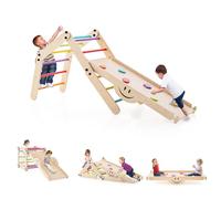 COSTWAY 5 in 1 Set da Arrampicata per Bambini, Giochi da Arrampicata Pieghevoli in Legno con Rampe Regolabili e Reversibili, Scala da Arrampicata per Bambini 3+ Anni (Colorato)