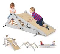 COSTWAY 5 in 1 Set da Arrampicata per Bambini, Giochi da Arrampicata Pieghevoli in Legno con Rampe Regolabili e Reversibili, Scala da Arrampicata per Bambini 3+ Anni (Grigio)