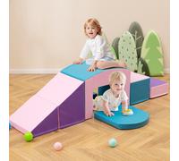 Costway 6 Blocchi di schiuma per arrampicarsi e strisciare con tunnel, Gioco morbido per bambini Blu