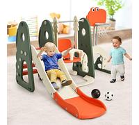 COSTWAY 6 in 1 Parco Giochi per Bambini, con Altalena Scivolo Canestro da Basket Golf, Parco Giochi per Bambini da Esterno ed Interno, 172x182x108-120cm, 18 Mesi+ (Arancione)