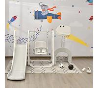 COSTWAY 6 in 1 Parco Giochi per Bambini, con Altalena Scivolo Canestro da Basket Golf, Parco Giochi per Bambini da Esterno ed Interno, 172x182x108-120cm, 18 Mesi+ (Bianco)