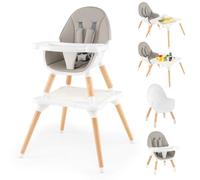 COSTWAY 6-in-1 Seggiolone per Neonati, Seggiolone Prima Pappa, Tavolo e Sedia Convertibile per Bambini, Imbracatura di Sicurezza, Vassoio Rimovibile, per Bambini 6-36 Mesi (Grigio+Bianco)