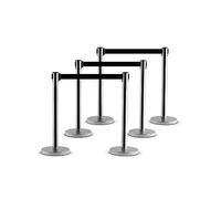 COSTWAY 6 Paletti di Delimitazione, Colonnine Segnapercorso Corda, Barriera in Acciaio Inox con Nastro Retrattile, Ideale per Hotel Ristorante Cinema