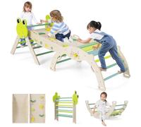 COSTWAY 7 in 1 Set da Arrampicata per Bambini, Giocattoli da Arrampicata in Legno con Rampa Scala e Arco, Gioco del Labirinto, Giochi Montessori per Bambini 1 Anni + (Rana 3 pezzi, Verde)