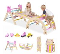 COSTWAY 7 in 1 Set da Arrampicata per Bambini, Set Montessori con Arco, Rampa e Scalatore, Giocattolo Pieghevole per Arrampicata per Bambini 1 Anni + (Unicorno 3 pezzi, Macaron)