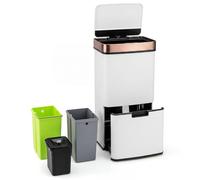 COSTWAY 72L Pattumiera Differenziata, Bidone della Spazzatura in Acciaio Inox con 3 Scomparti e Sensore di Movimento, Coperchio a Chiusura Morbida, Ideale per Casa Ufficio (Oro)