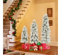 Costway Alberi di Natale pre-illuminati con punte dei rami innevate, Set da 3 alberi di Natale artificiali da 90 cm 120 cm 150 cm