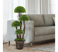 Costway Albero artificiale 90cm da casa ingresso ufficio, Cipresso finto con tronco in rattan e vaso riempito di cemento