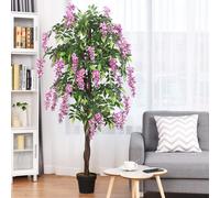 Costway Albero artificiale con fiori glicine 180cm Pianta artificiale decorativa in vaso da arredo interno Rosa