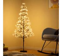 Costway Albero artificiale di cedro pre-illuminato con base ponderata, Decorazione da interno pre-illuminata per natale da 120cm
