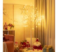 Costway Albero artificiale illuminato 180cm con 96 luci LED calde e bianche, Albero di betulla per Natale Pasqua Bianco