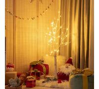 Costway Albero artificiale illuminato calde e bianche 120cm con 48 luci LED e 180cm con 96 luci LED, Albero di betulla per Natale Pasqua Bianco
